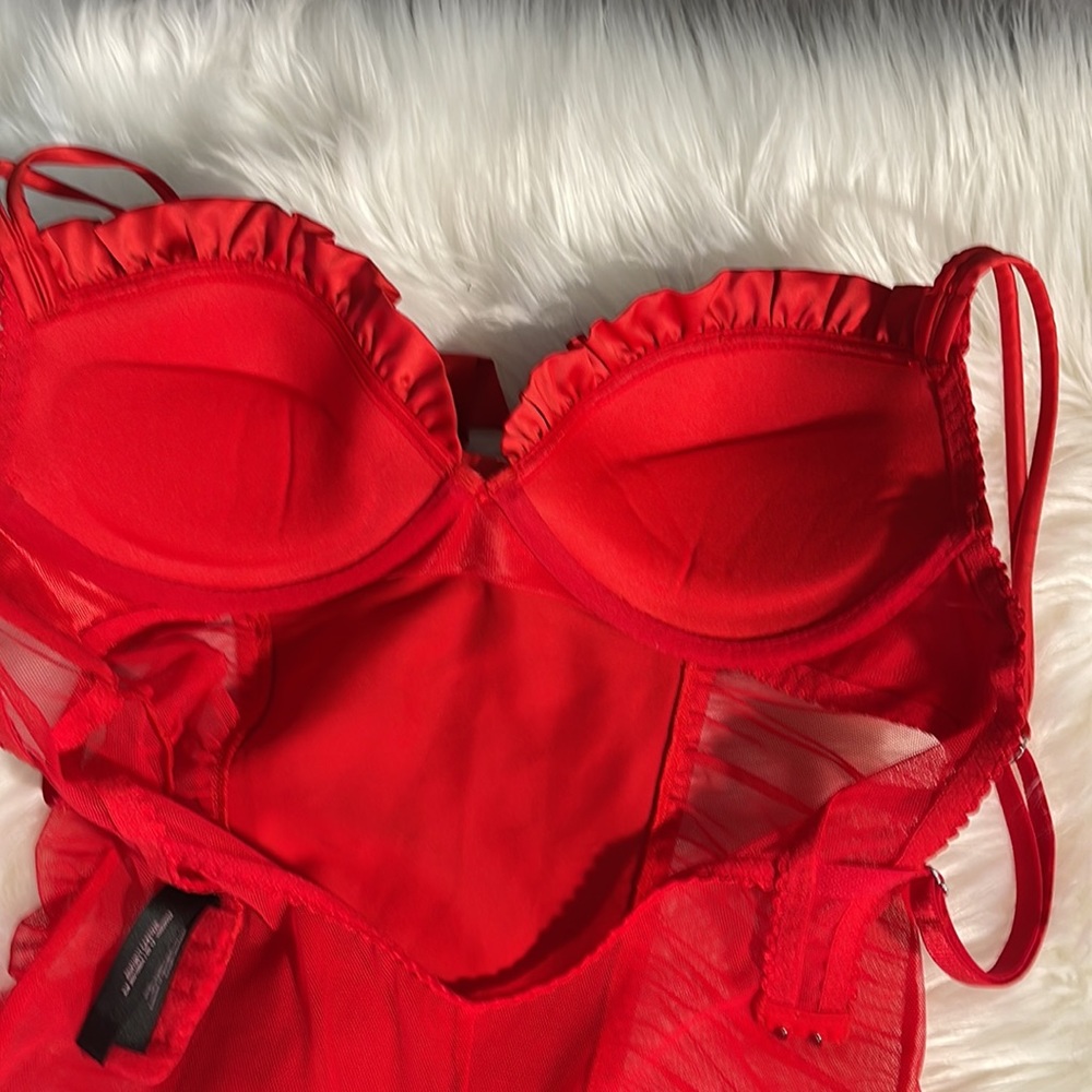 34B VS Victoria’s Secret Red Bow Babydoll Garter jingle bell nightie dress slip - Picture 14 of 16